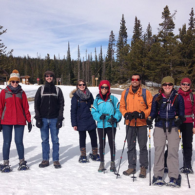 researchers snow shoeing